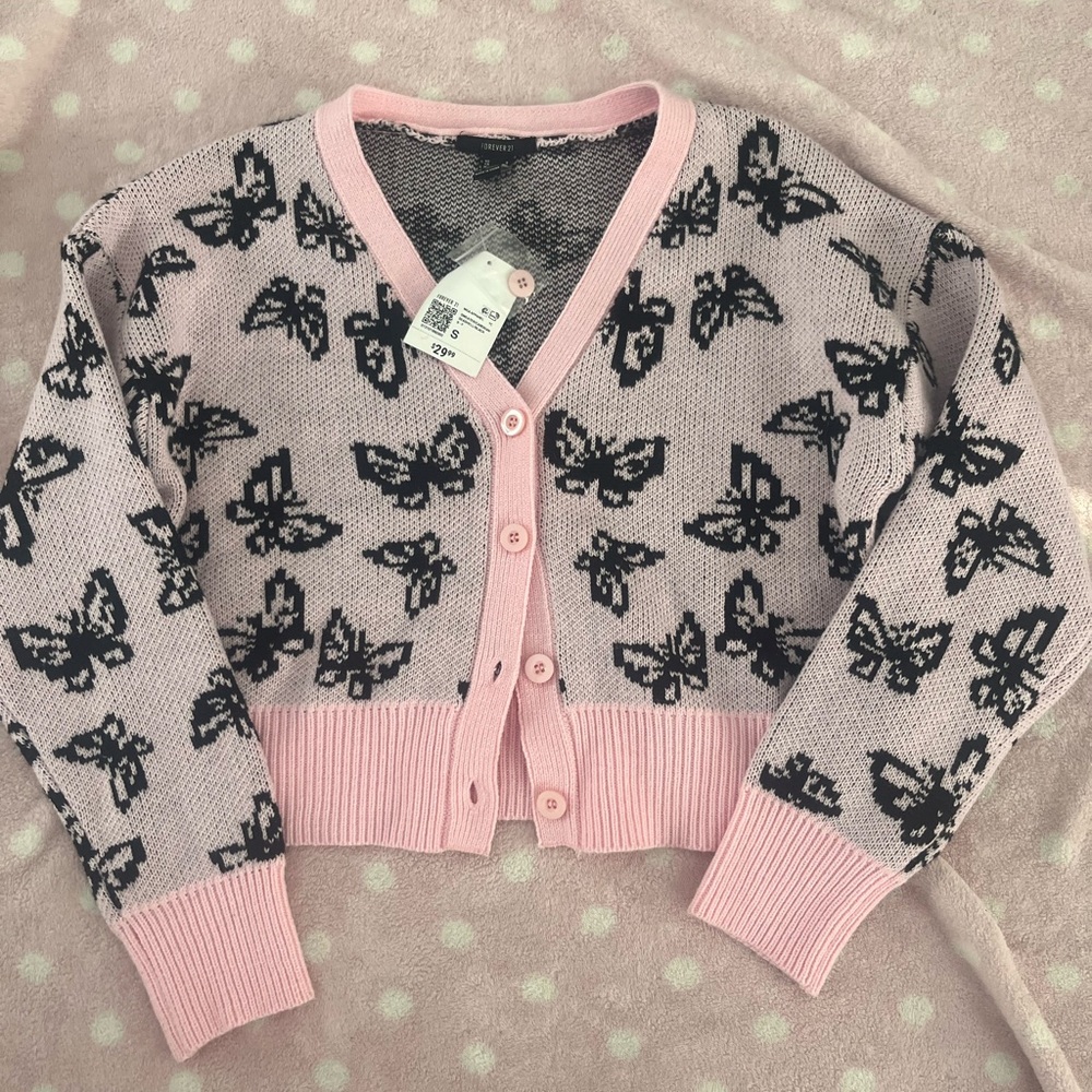 Forever 21 Pink and Black Butterfly Cardigan
